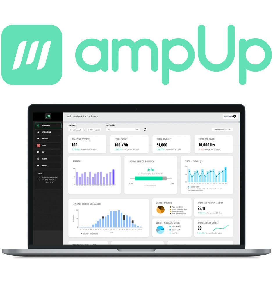 Écran et logo du tableau de bord AmpUp pour ordinateur portable